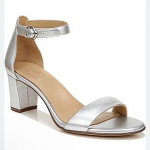 Naturalizer Vera Sandals Chunky Block Heel Silver Metallic size 8 ankle strap